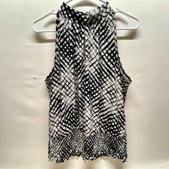Essentials by Milano Career Tank Women's Large Black White Mock Neck Smocked Hem - Picture 1 of 9